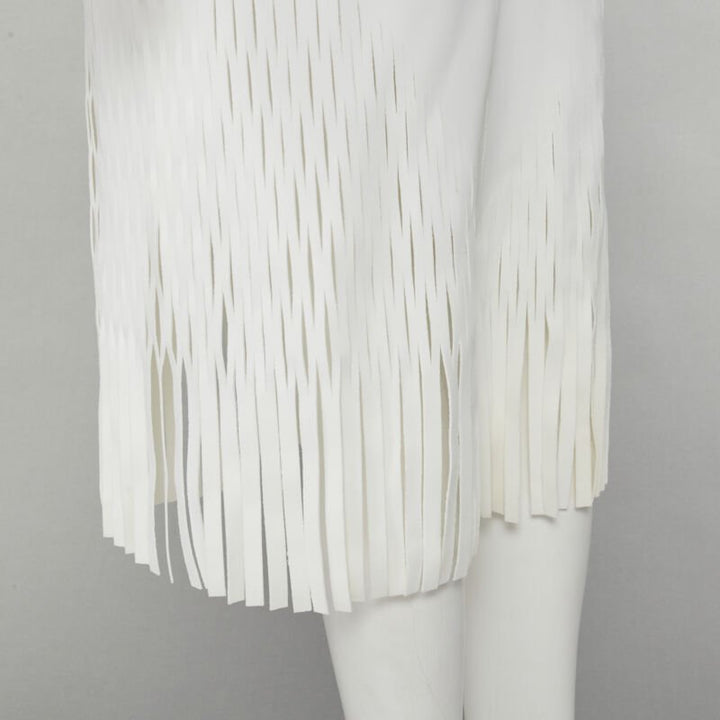 DION LEE white honeycomb cut out fringe hem midi skirt AUS 6 US2 XS