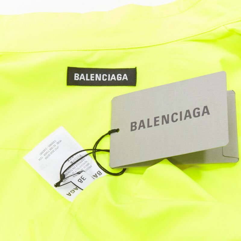 BALENCIAGA Demna 2020 neon yellow shoulder tab boxy oversized shirt EU38 S