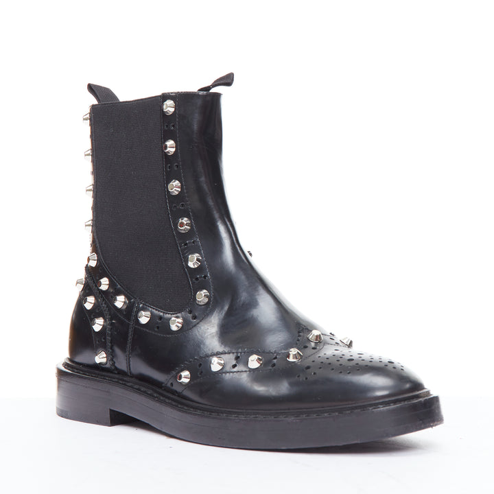 BALENCIAGA black silver studded brogue chelsea ankle boots EU38
