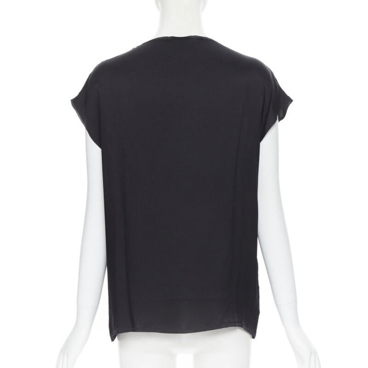 LANVIN ALBER ELBAZ 2009 black silk lurex gold cut out cap sleeve top FR36 XS