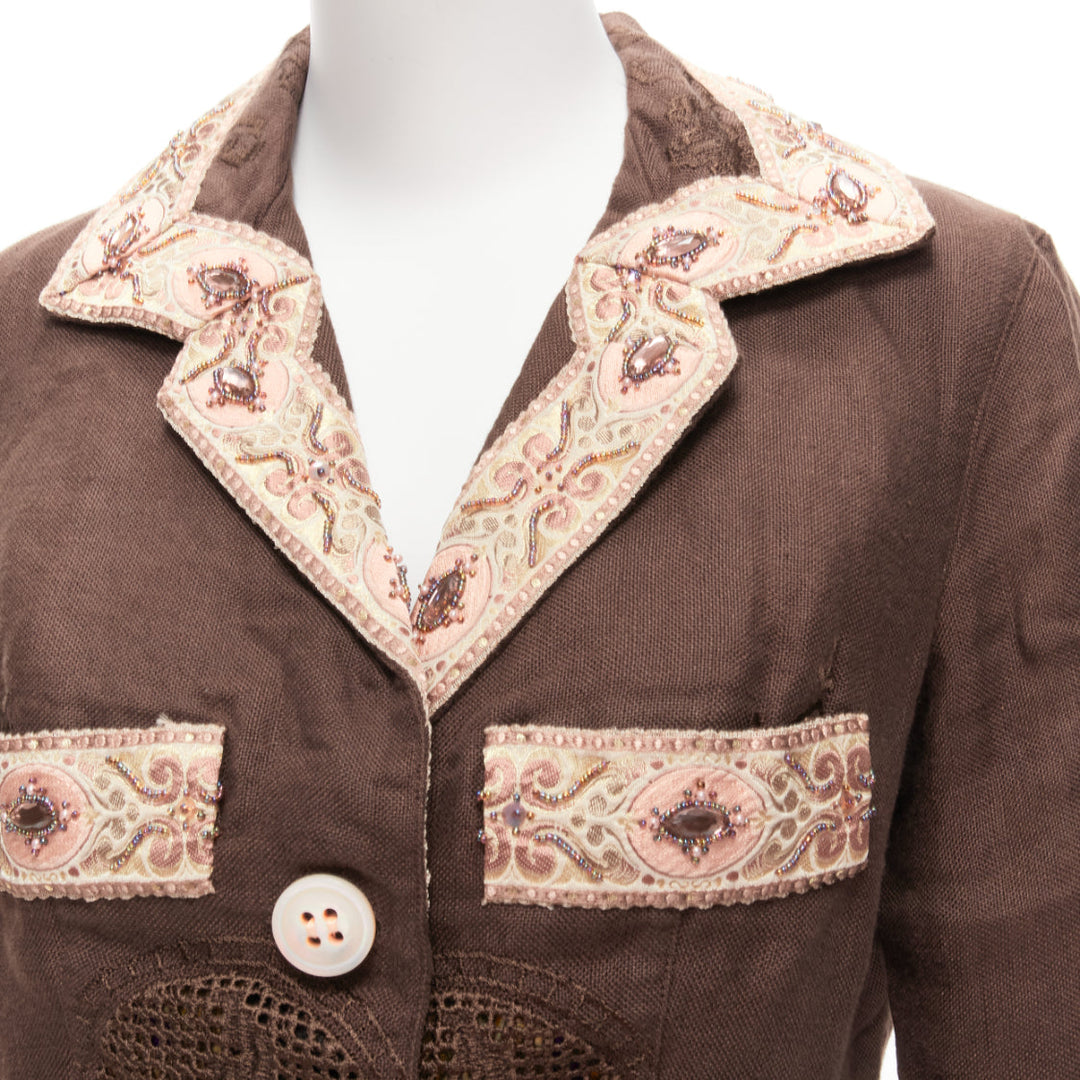 VOYAGE INVEST IN THE ORIGINAL LONDON beige embroidery beaded brown blazer M