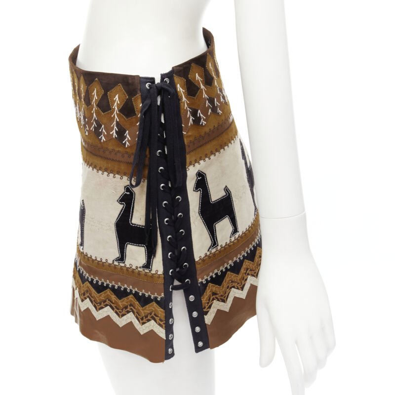 rare D&G DOLCE GABANNA Native American aboriginal aztec suede mini skirt S