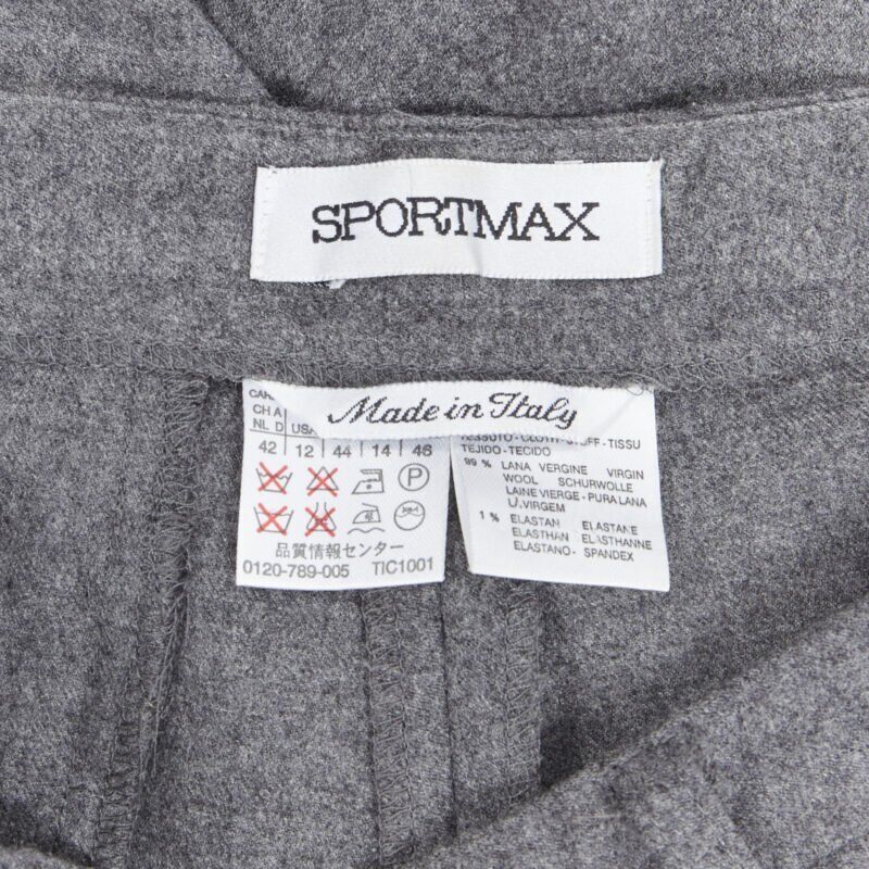 SPORTMAX grey virgin wool blend concealed front pocket wide leg pants US12 29"