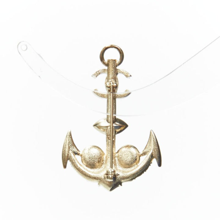 CHANEL Sailor Anchor navy black crystal rhinestone CC pin brooch