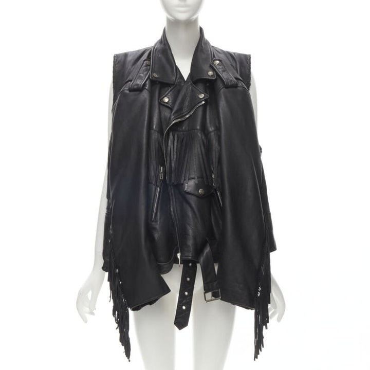 BALENCIAGA  2017 Runway 3-way draped hanging fringed biker jacket FR36 S