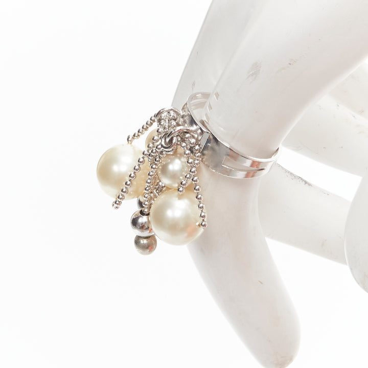 FURLA white faux pearl silver tone chain classy short necklace ring set