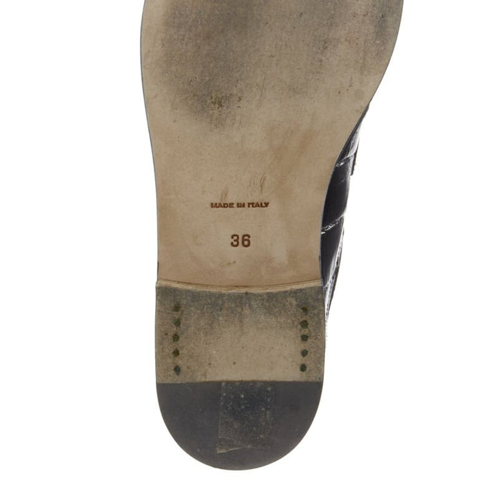 LOEWE black black scaled leather embossed brown suede sock loafer boot EU36