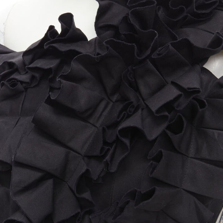 BOTTEGA VENETA black pleated ruffle one shoulder corset bustier top IT38 XS