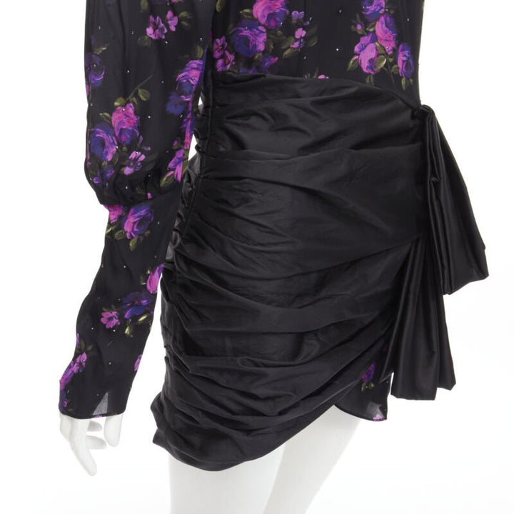 MAGDA BUTRYM Matera crystal embellished purple floral wrap skirt dress FR34 XS