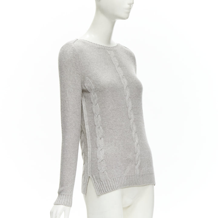 LORO PIANA 100% baby cashmere grey braid knit bateau neck sweater IT38 XS