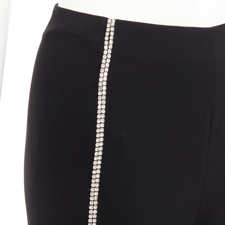 CINQ A SEPT clear strass crystal trim black high waisted flare slit pants US0 XS