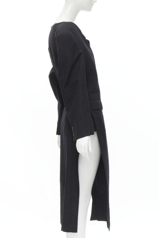 COMME DES GARCONS 1994 dark grey pinstripe frayed cut collar boxy coat M