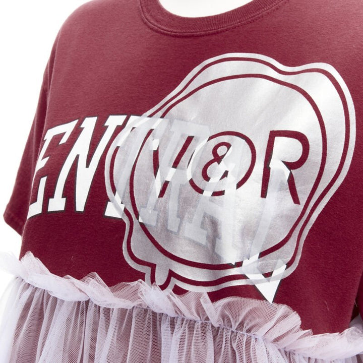 VIKTOR & ROLF Central red lilac tulle varsity logo print deconstructed tshirt S