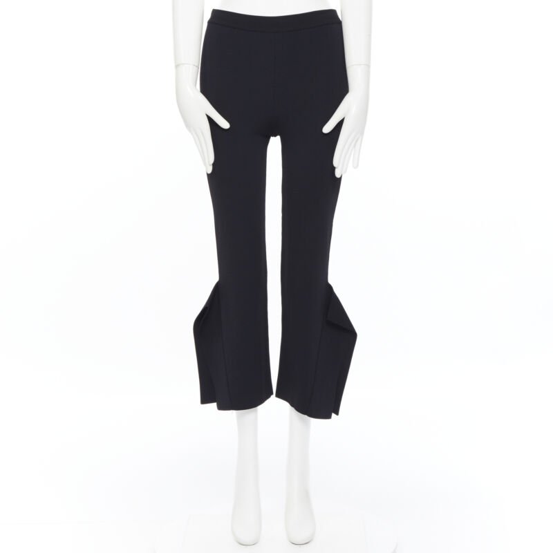 STELLA MCCARTNEY black viscose blend panel flared hem stretch cropped pants FR34