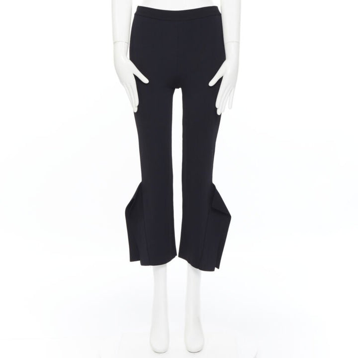 STELLA MCCARTNEY black viscose blend panel flared hem stretch cropped pants FR34