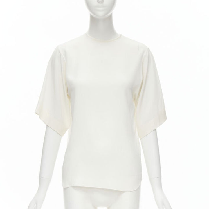 CHLOE 100% silk milk white split open back short sleeve top FR34 XS