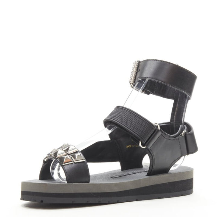 PRADA black silver punk stud embellished sports strap gladiator sandals EU36