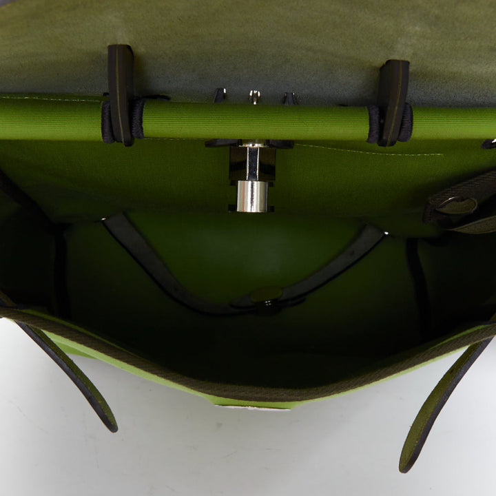 rare HERMES Herbag A Dos Vert Criquet green black canvas palladium backpack