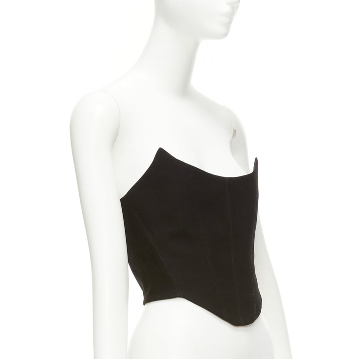 ROZIE black pointed neckline boned cropped corset bustier top FR34 XS