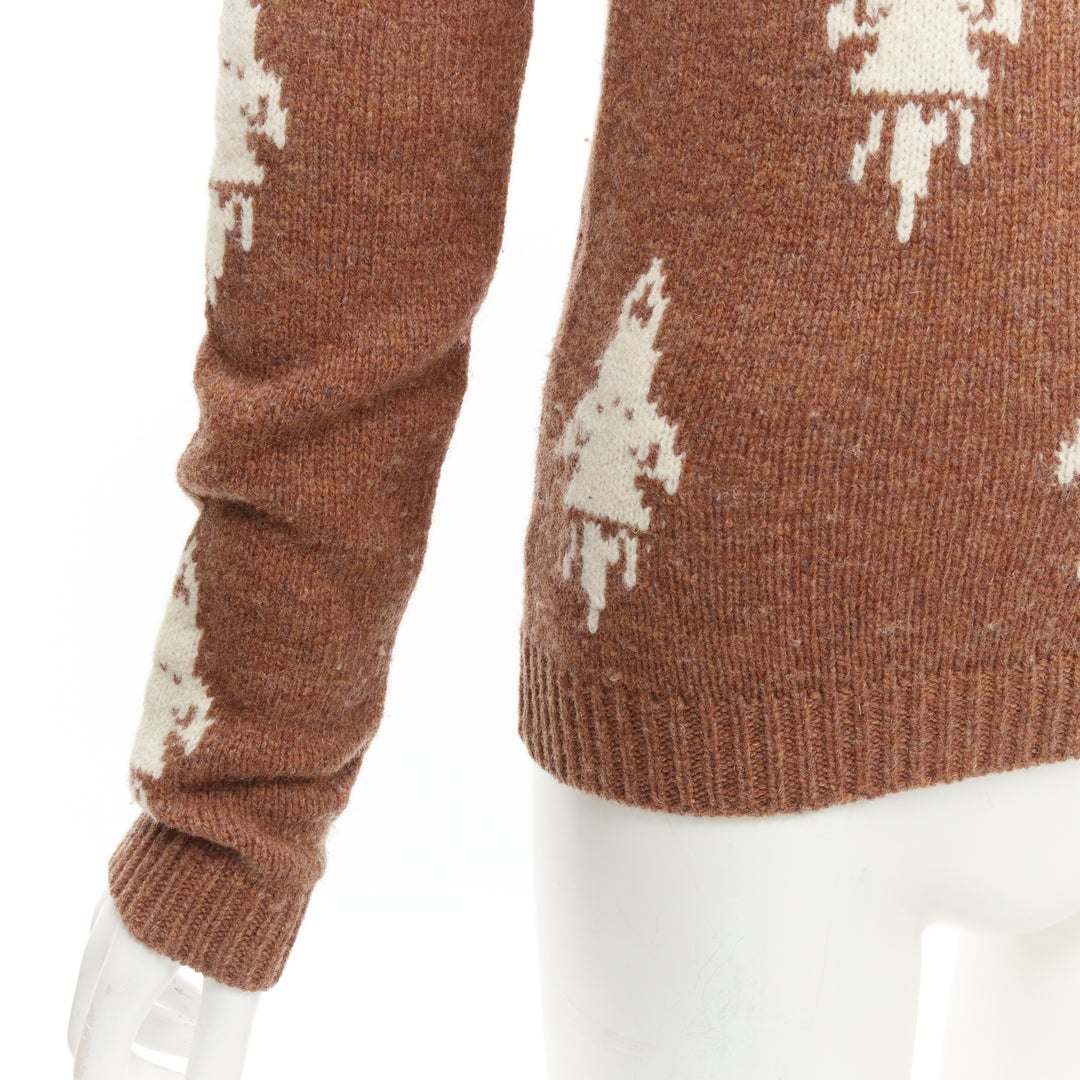 PRADA 2015 100% shetland wool brown rocket intarsia sweater IT36 XXS