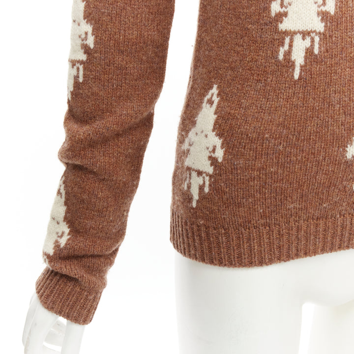PRADA 2015 100% shetland wool brown rocket intarsia sweater IT36 XXS