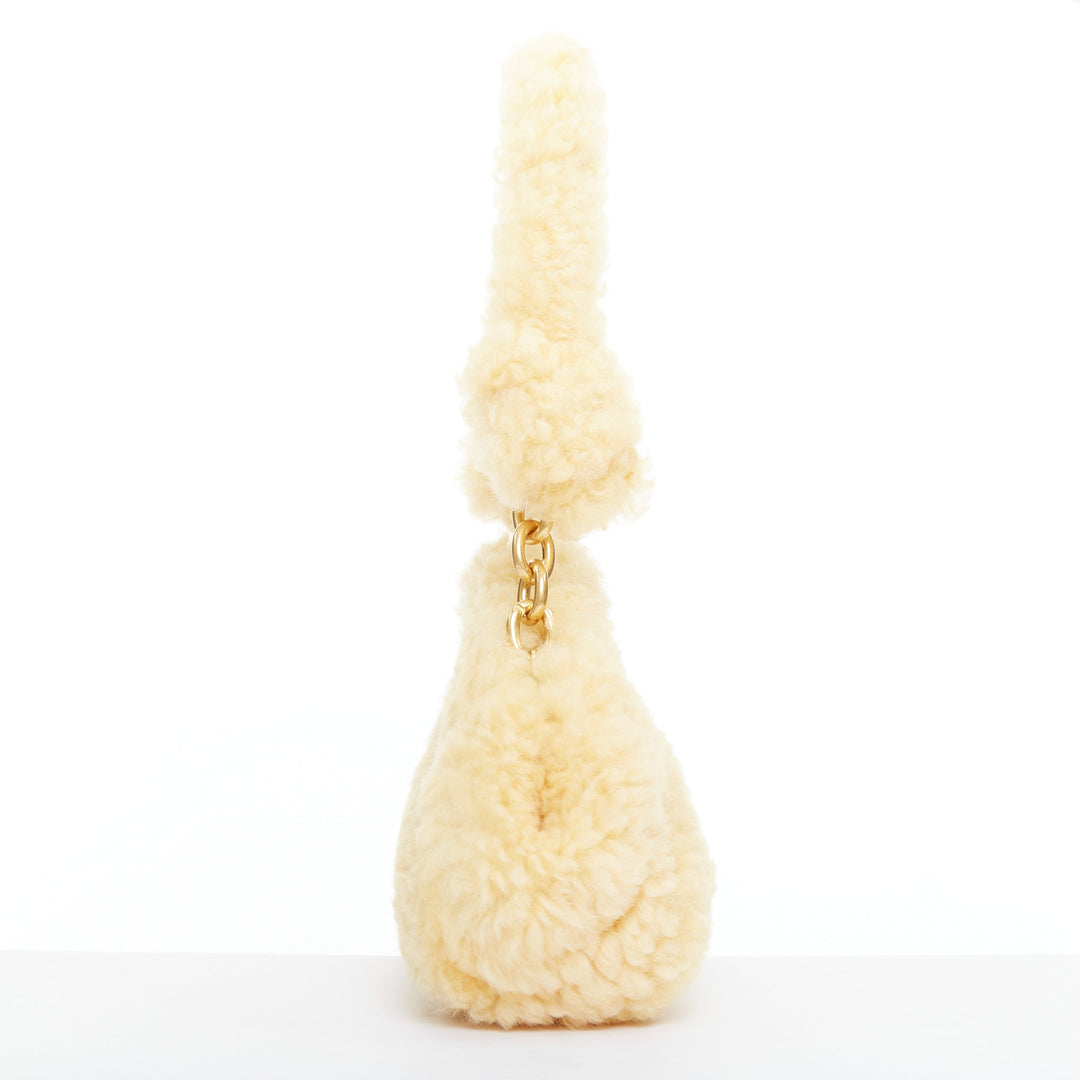 BOTTEGA VENETA Sherpa Teddy Gold yellow shearling chain underarm shoulder bag