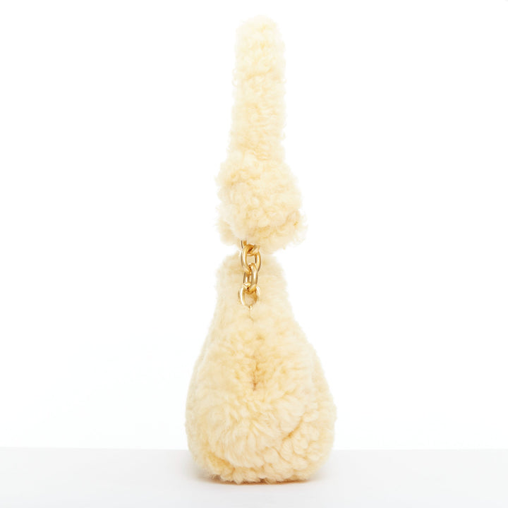 BOTTEGA VENETA Sherpa Teddy Gold yellow shearling chain underarm shoulder bag