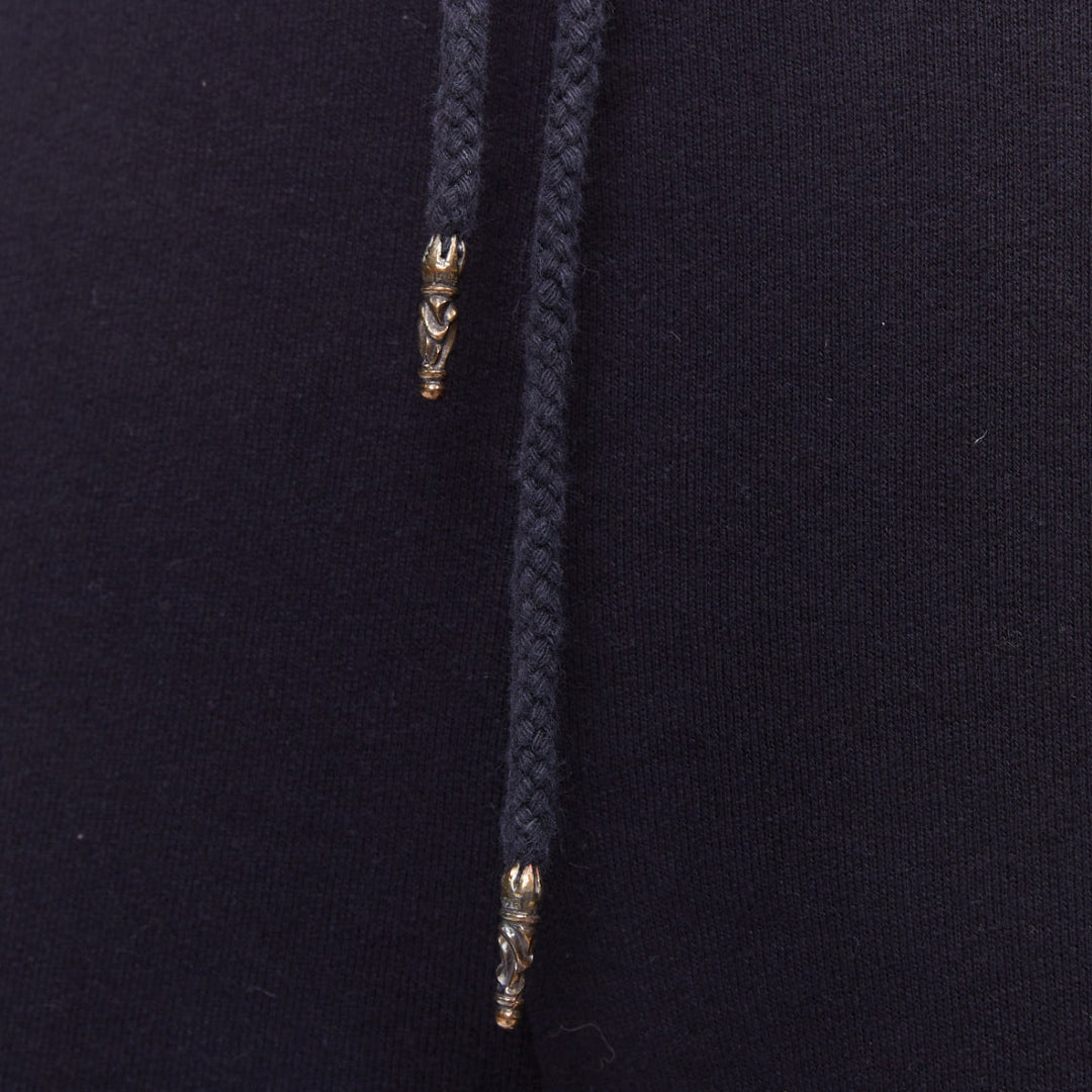 CHROME HEARTS black leather crucifix cross patch cotton bermuda shorts M