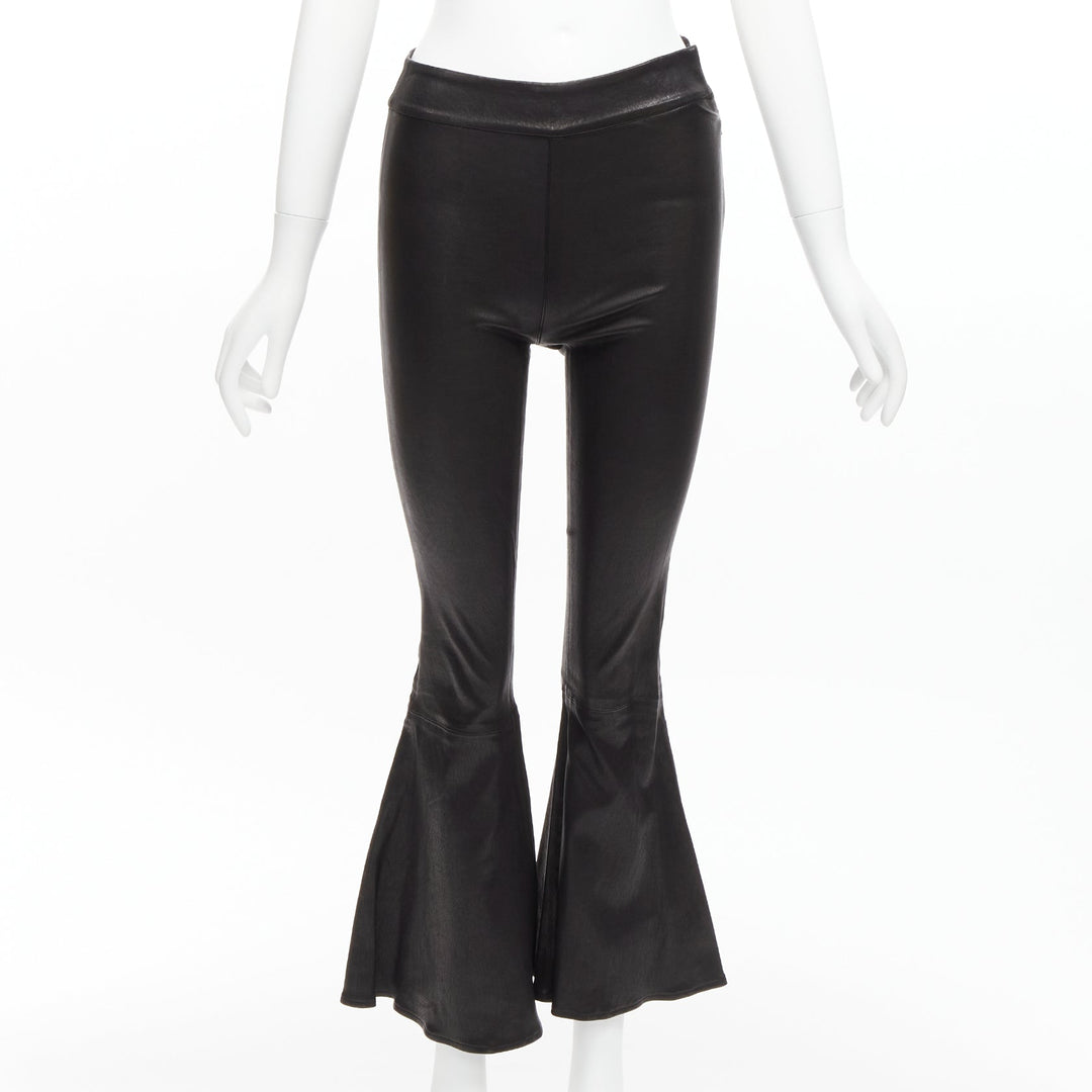 FRAME black genuine lambskin leather flared cropped pants US2 S