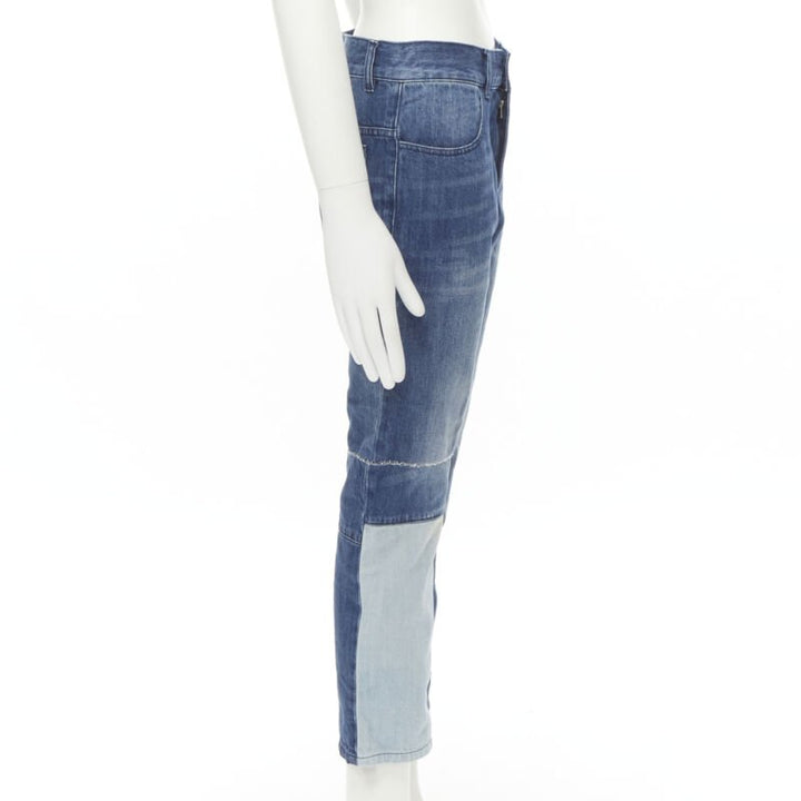 MAISON MARGEILA 2016 washed blue denim deconstructed patchwork cropped jeans 30"