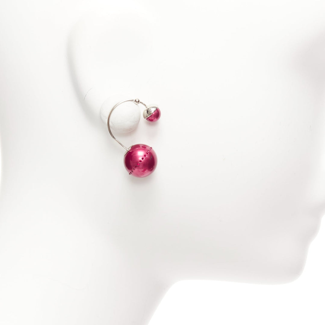 DIOR Tribales pealescent red faux pearls crystal orbital pin earrings Pair