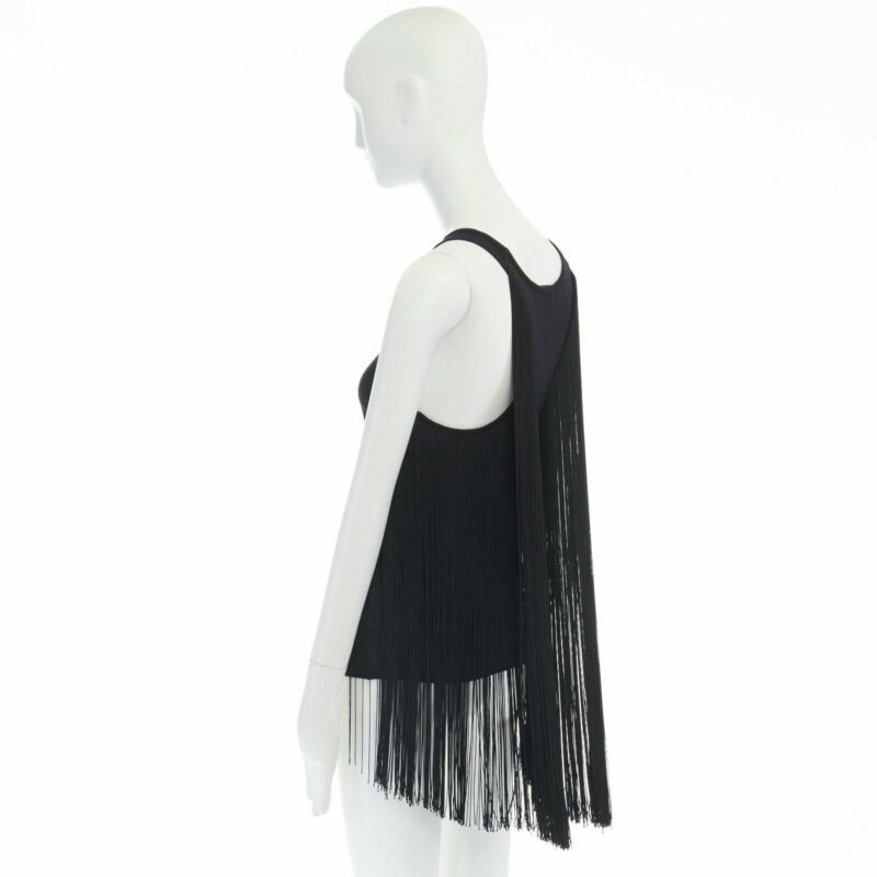 STELLA MCCARTNEY black fringe back cotton silk blend sleeveless top IT38 XS