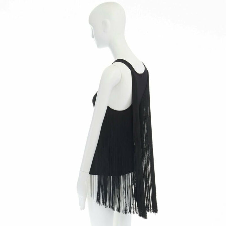 STELLA MCCARTNEY black fringe back cotton silk blend sleeveless top IT38 XS