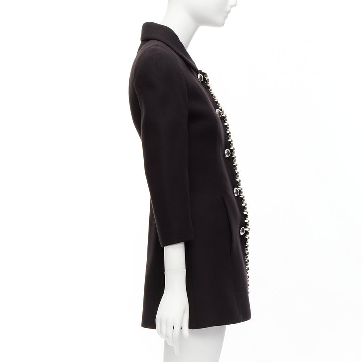 DAVID KOMA Runway Cady chunky chain trim black fit flare coat dress UK6 XS