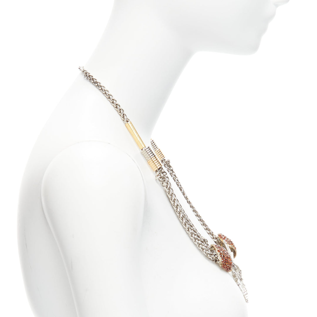 TOGA ARCHIVES silver Eagles red crystal studs chain short necklace