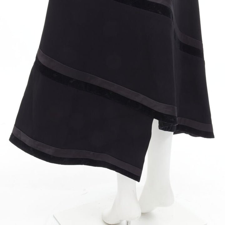 RHIE black velvet spiral trim flared midi skirt US4 S
