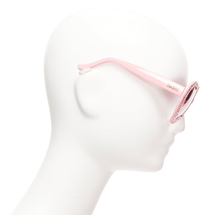 A-MORIR pink crystal encrusted heart shape silver logo sunglaseses