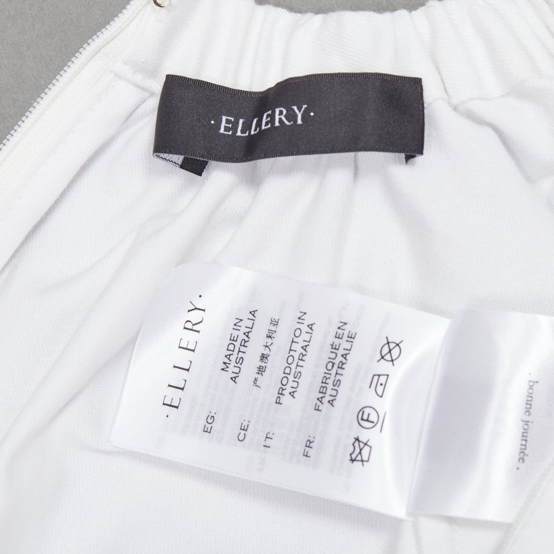 ELLERY white cotton blend flare cascade sleeve crew neck crop top UK6 XS