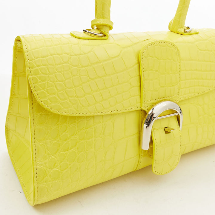rare DELVAUX Brilliant PM Sunshine Citron yellow scaled leather crossbody bag