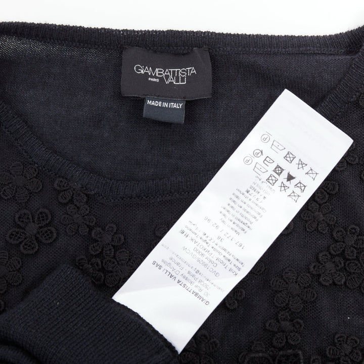 GIAMBATTISTA VALLI black cashmere silk floral sheer lace panel sweater IT38 XS
