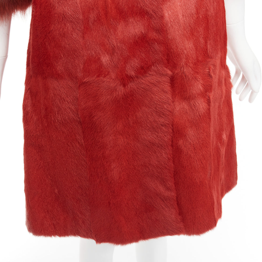 GIAMBATTISTA VALLI red genuine fur patchwork contrast raglan sleeve long coat