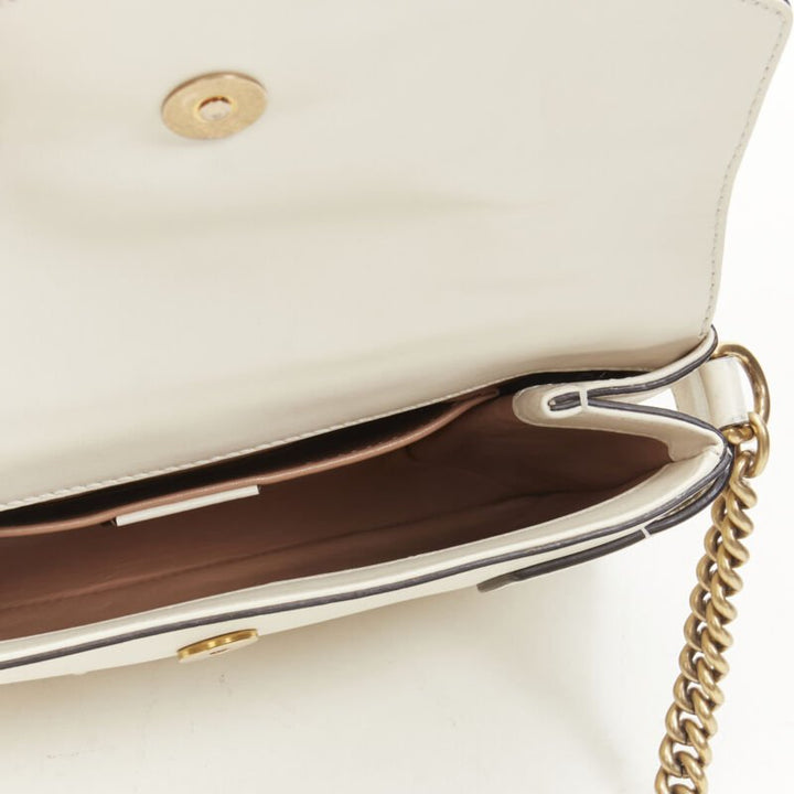 GUCCI Queen Margaret Embellished Bee pearl stud white flap crossbody bag