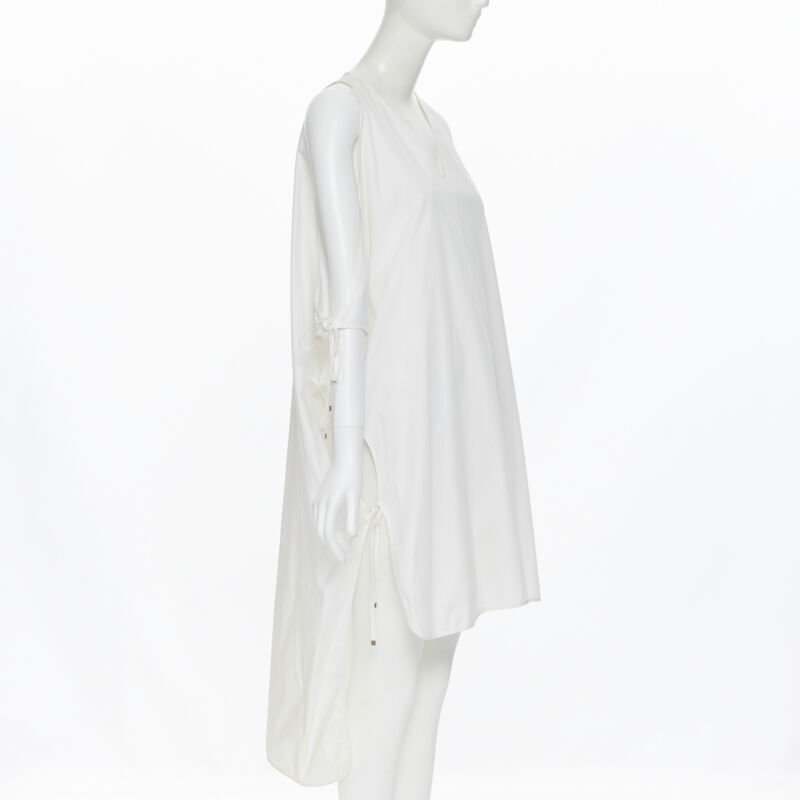 ROSETTA GETTY white cotton gold harware tie side high low casual dress XS