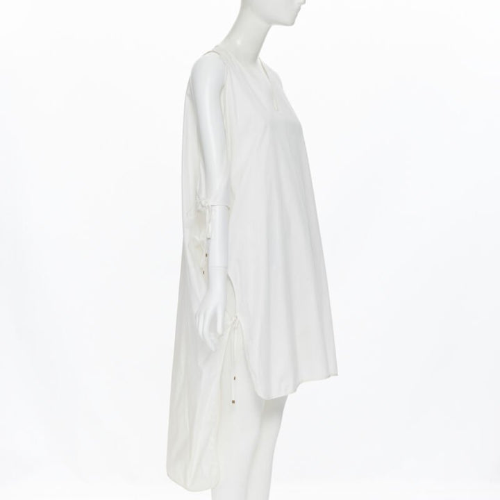 ROSETTA GETTY white cotton gold harware tie side high low casual dress XS