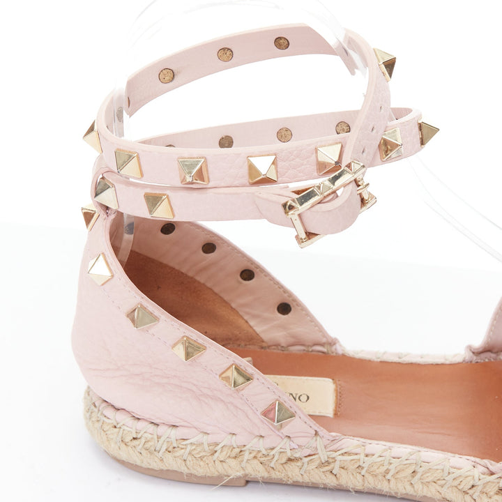 VALENTINO Rockstud pink leather gold studs espadrille sandals EU37