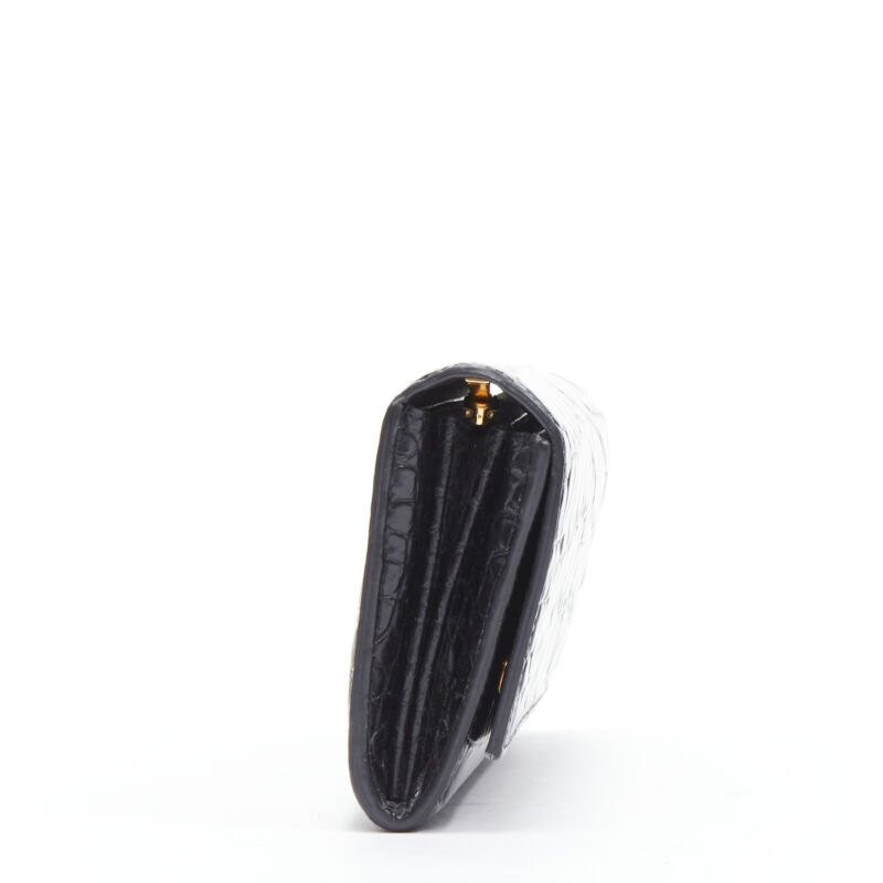 CELINE black scaled leather embossed calfskin flap front long wallet
