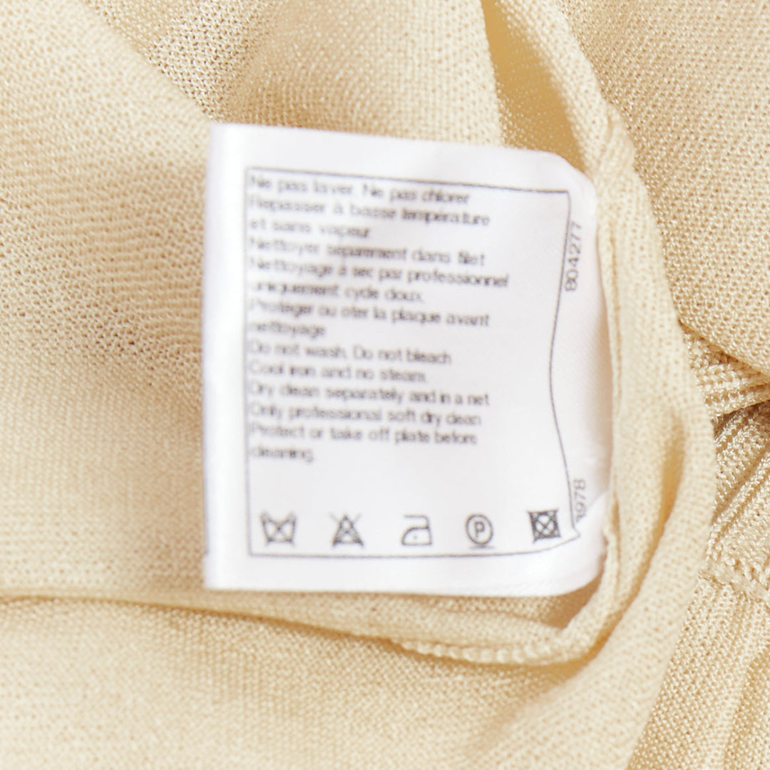 CHANEL light beige gold CC logo button flared skater skirt FR40 L