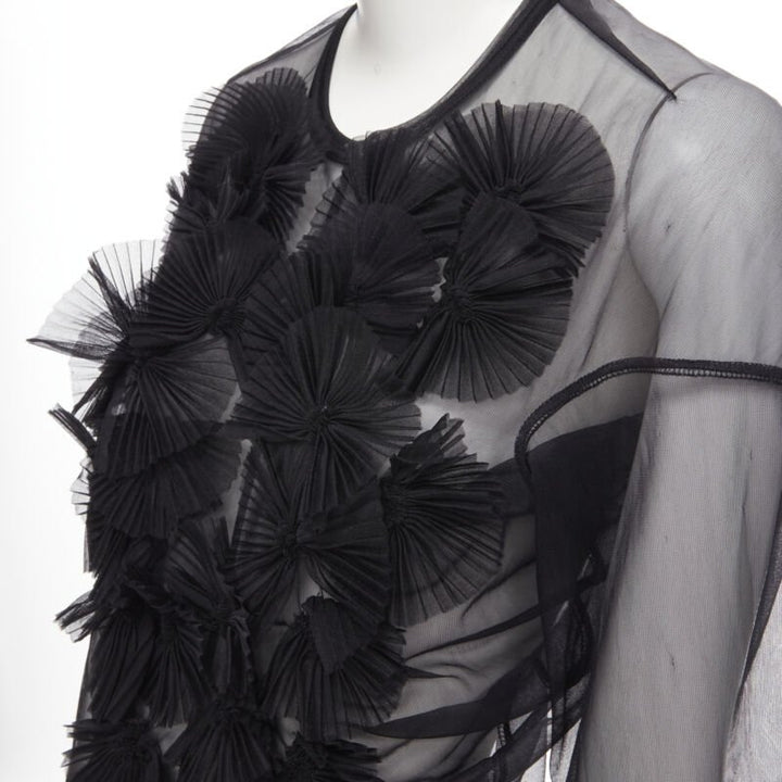 vintage COMME DES GARCONS 1990 black pleated fan ruffle sheer top S