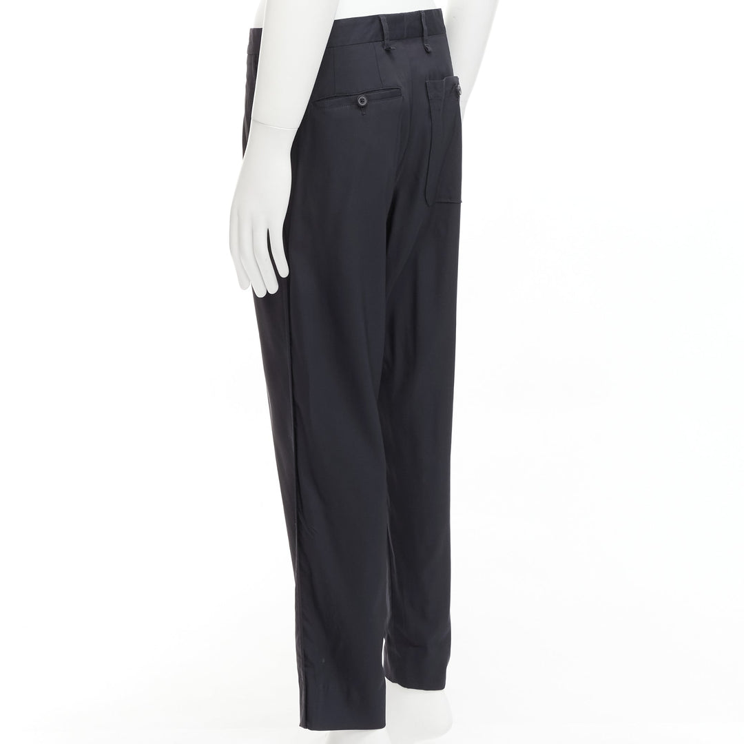 LANVIN navy viscose blend front pleats classy tapered dress pants IT46 S