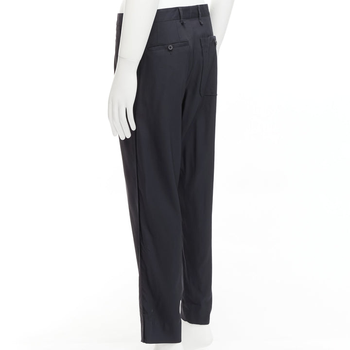 LANVIN navy viscose blend front pleats classy tapered dress pants IT46 S
